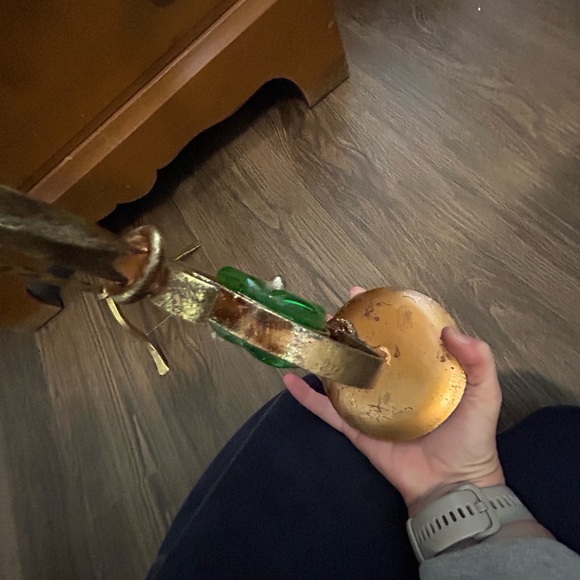 Brass and Green Candle Holders- pair - Picture 6 of 11